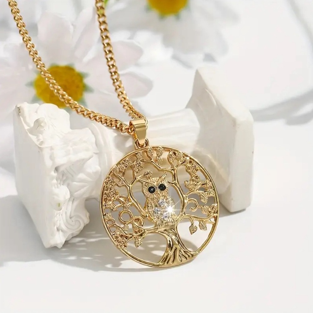 Elegant Tree of Life Owl Pendant Necklace